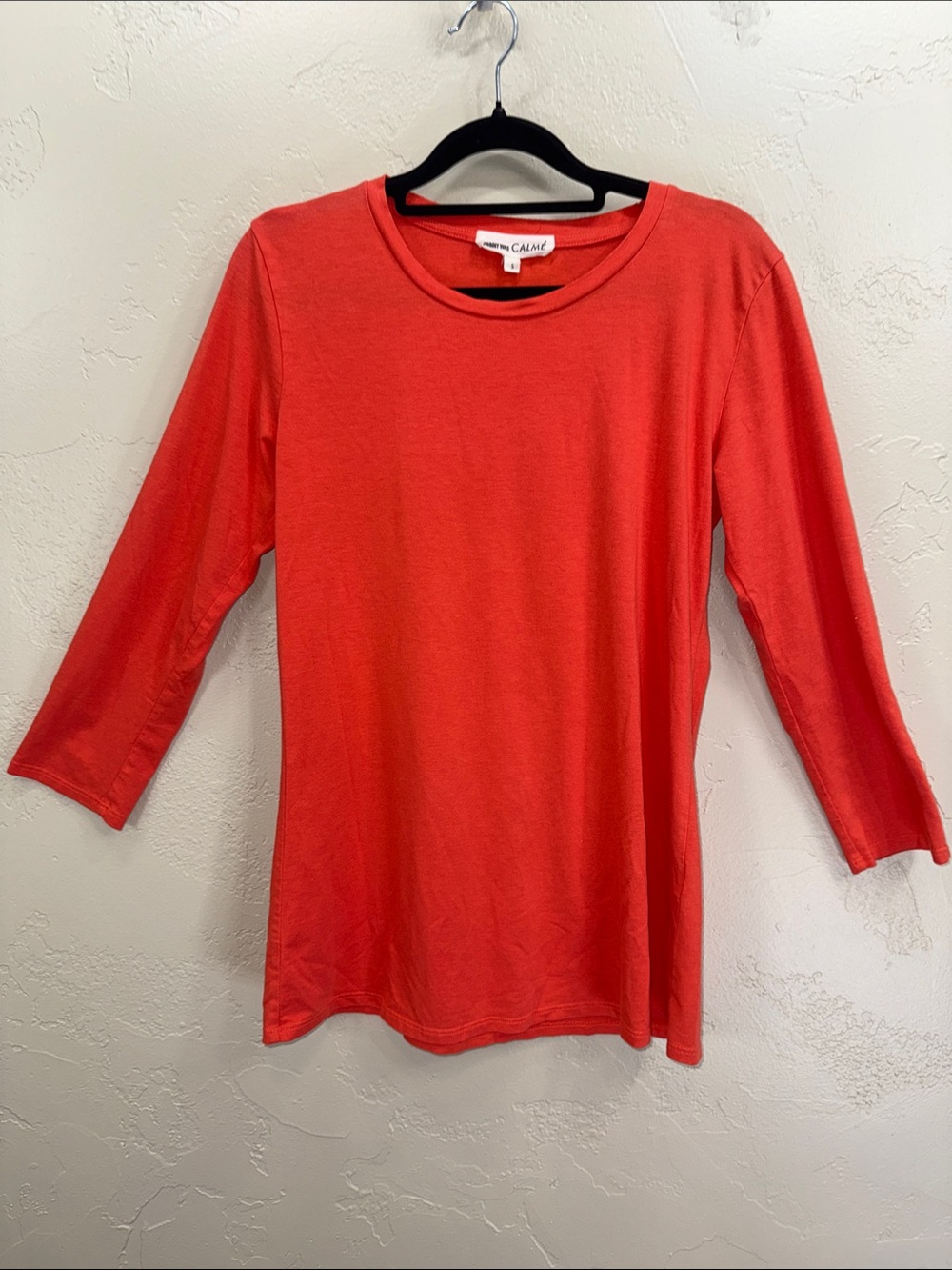 Johnny Was Calme Coral Red Long Sleeve Scoop Neck Tee Bamboo Organic Cotton Sm‎